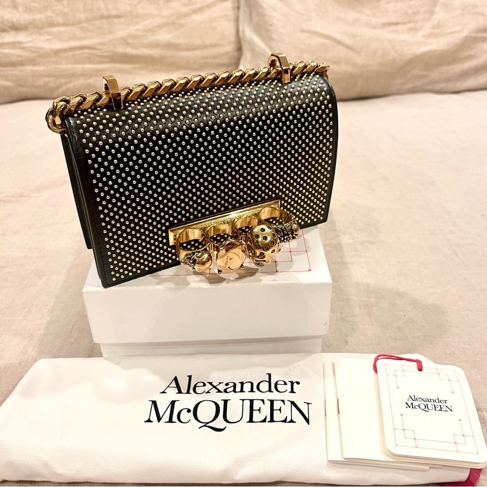 $4290 Alexander McQueen Rivet Embellished Four Ring Knuckle Mini Jewel Satchel